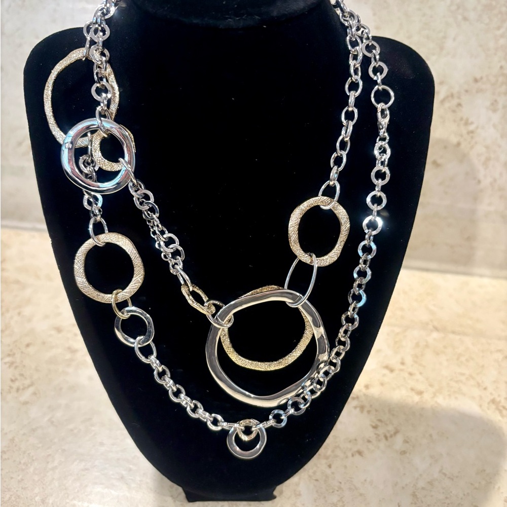 Vintage Premier Designs Silver and Gold Tone 37” Chain Necklace